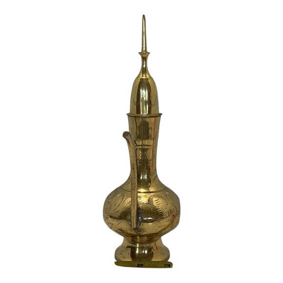 Brass Aftaba Arabian Pitcher Engraved Collectible Lidded Teapot VTG 1970s India - Picture 12 of 16